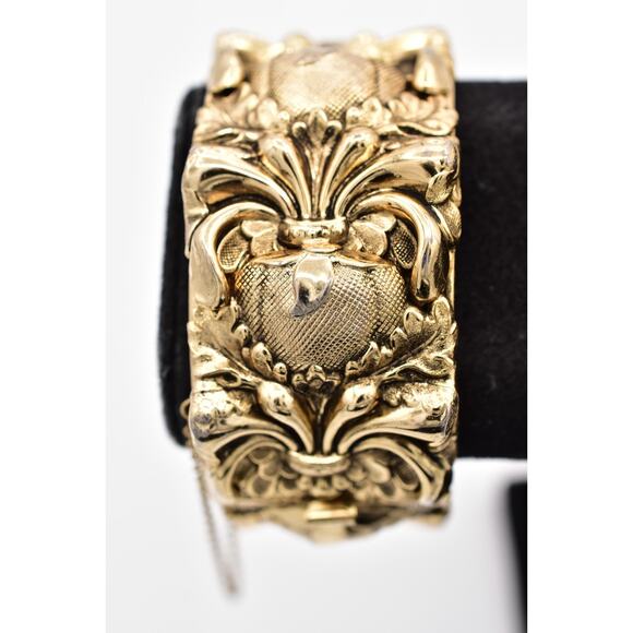 Whiting & Davis Vintage Bangle Bracelet Intricate Gold Chunky Signed 1950s Bin7 - Picture 1 of 12